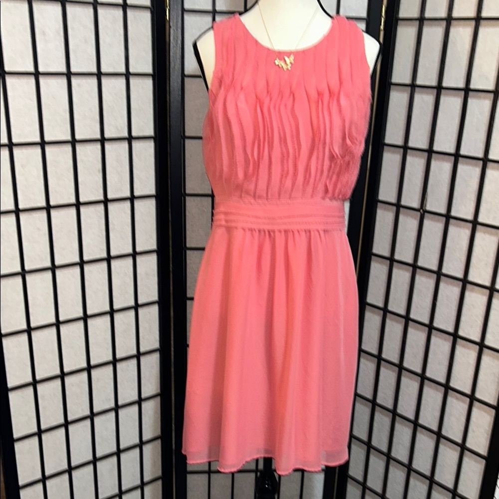 LOFT Pink Ruched Sleeveless Midi SunDress
